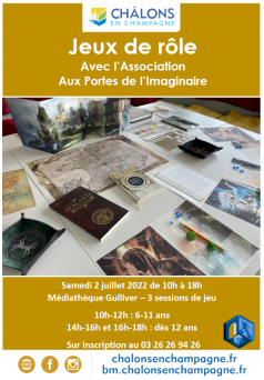 Affiche de l'évènement Jeux de Rôle avec l'Association Aux Portes de l'Imaginaire à Châlons-en-Champagne