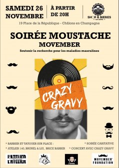 Affiche de l'évènement Soirée Movember avec Crazy Gravy à Châlons-en-Champagne