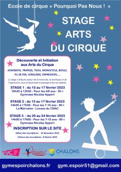 Affiche de l'évènement STAGE ARTS DU CIRQUE à Châlons-en-Champagne