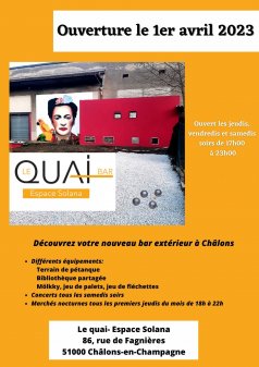 Affiche de l'évènement Inauguration du nouveau bar LE QUAI à Châlons-en-Champagne