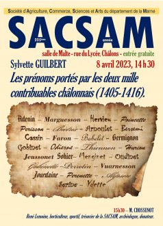 Affiche de l'évènement Les prénoms des deux mille contribuables châlonnais (1405-1416) à Châlons-en-Champagne