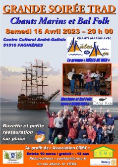 Affiche de l'évènement Grande soirée traditionnelle - Chants marins et bal folk à Fagnières