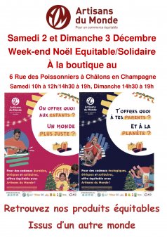 Affiche de l'évènement Week-End Noël Equitable à la boutique ARTISANS DU MONDE  à Châlons-en-Champagne