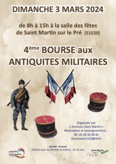 Affiche de l'évènement 4ème BOURSE aux ANTIQUITES MILITAIRES à Saint-Martin sur le Pré