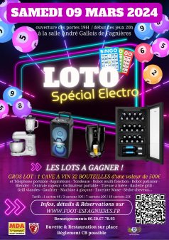 Affiche de l'évènement LOTO#2 "Spécial Electro" du Samedi 09 Mars 2024 à Fagnières