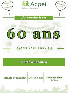 Affiche de l'évènement Fête associative des 60 ans de l'Acpei à Recy
