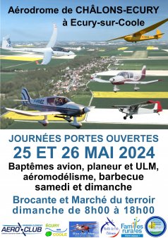 Affiche de l'évènement Journées portes ouvertes à l' Aéroclub Ecury sur Coole  à Ecury-sur-Coole